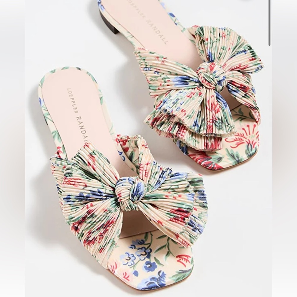 Loeffler Randall Daphne floral bow slide sandals 7 NEW nib